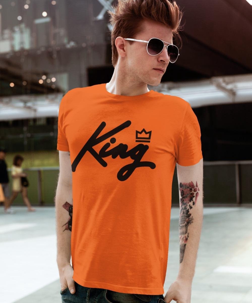 Oranje Koningsdag T-Shirt King Queen Crown (HEREN - MAAT XS) | Oranje Kleding | Feestkleding